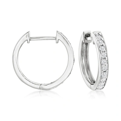 Ross-simons Diamond Huggie Hoop Earrings In 14kt White Gold In Silver