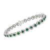 Ross-simons Emerald And Diamond Tennis Bracelet In 14kt White Gold In Silver