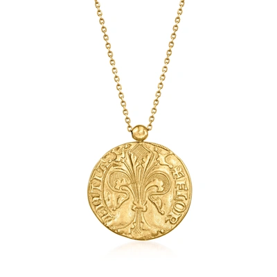 Ross-simons Italian 14kt Yellow Gold St. John And Fleur-de-lis Reversible Pendant Necklace