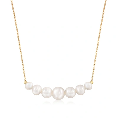 Ross-simons 5-9mm Graduated Cultured Pearl Bar Necklace In 14kt Yellow Gold In Multi
