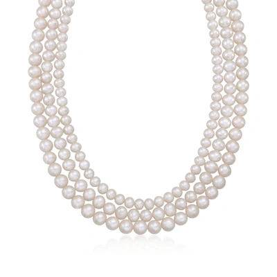 Ross-simons 5-8mm Cultured Pearl 3-strand Necklace With Sterling Silver In Neutral