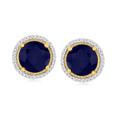 Ross-simons Sapphire And . Diamond Earrings In 18kt Gold Over Sterling In Blue
