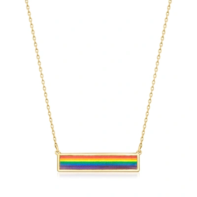 Rs Pure By Ross-simons Italian Rainbow Enamel Bar Necklace In 14kt Yellow Gold In Blue