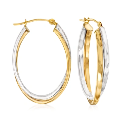 Ross-simons 14kt 2-tone Gold Double-oval Hoop Earrings In White
