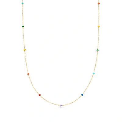 Rs Pure By Ross-simons Italian Rainbow Enamel Bead Station Necklace In 14kt Yellow Gold In Blue