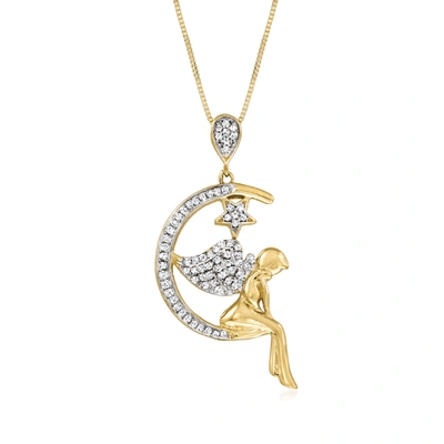 Ross-simons Diamond Angel Moon Pendant Necklace In 18kt Gold Over Sterling In Silver