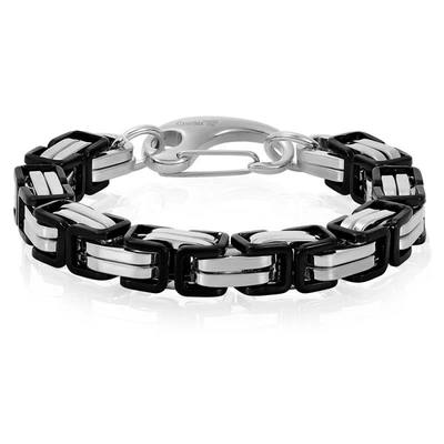 Crucible Jewelry Crucible Los Angeles Black/white Stainless Steel Byzantine Chain Bracelet 11mm Wide - 10"