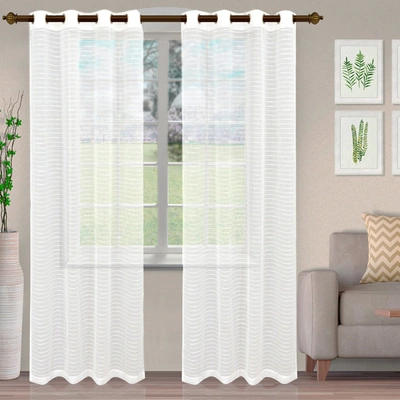 Superior Modern Transtitional Delicate Rustic Stripe Sheer Grommet Curtain Panel Set In White