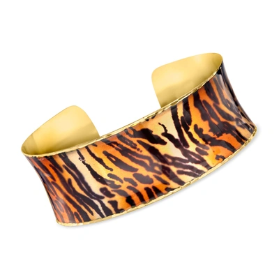 Ross-simons Italian Tiger-print Enamel Cuff Bracelet In 14kt Yellow Gold In Multi