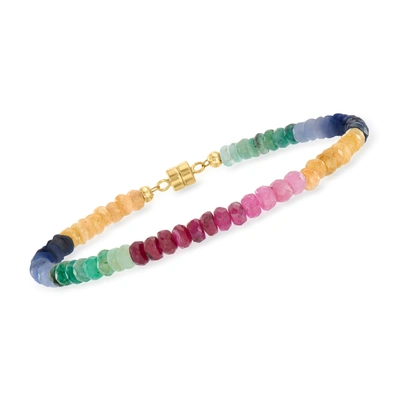 Ross-simons Multicolored Sapphire Bead Bracelet With 14kt Yellow Gold Magnetic Clasp