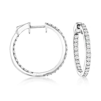 Ross-simons Diamond Inside-outside Hoop Earrings In 14kt White Gold In Silver