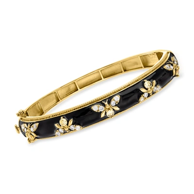 Ross-simons White Topaz And Black Enamel Bumblebee Bangle Bracelet In Metallic