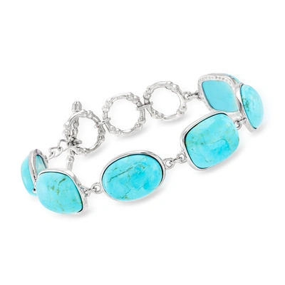 Ross-simons Turquoise Link Bracelet In Sterling Silver In Blue