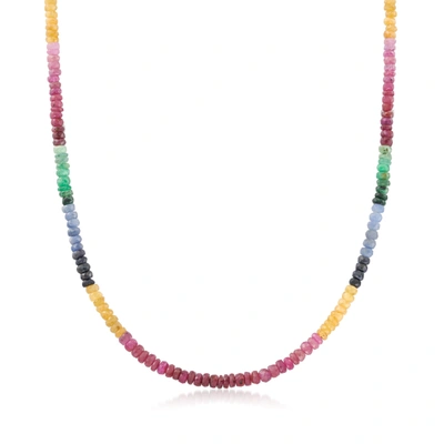 Ross-simons Multicolored Sapphire Bead Necklace With 14kt Yellow Gold Magnetic Clasp