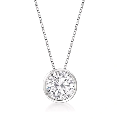 Ross-simons Bezel-set Diamond Solitaire Pendant Necklace In 14kt White Gold In Silver