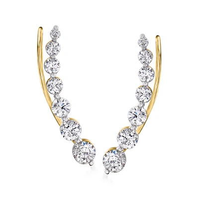 Ross-simons Diamond Ear Climbers In 14kt Yellow Gold In Silver