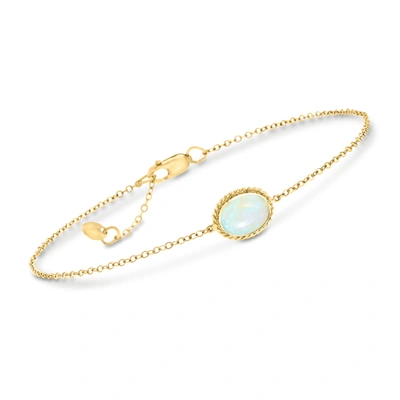 Ross-simons Oval Opal Roped Frame Bracelet In 14kt Yellow Gold In White