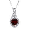 Mimi & Max Garnet And Diamond Heart Halo Twist Pendant With Chain In Sterling Silver In Red