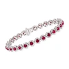 Ross-simons Ruby And Diamond Tennis Bracelet In 14kt White Gold In Silver