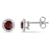 Mimi & Max Garnet And Diamond Halo Stud Earrings In Sterling Silver In Red