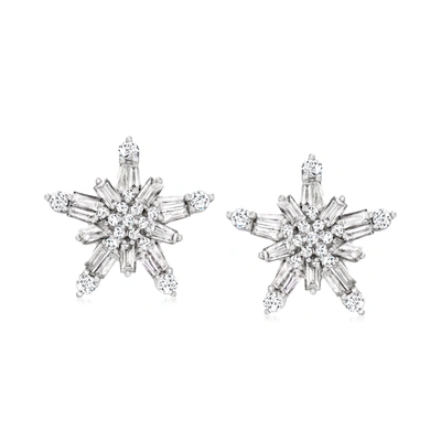 Ross-simons Diamond Star Earrings In 14kt White Gold In Silver