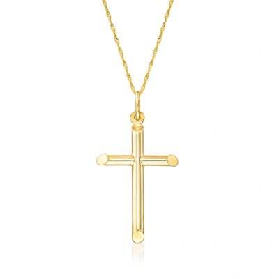 Ross-simons Italian 14kt Yellow Gold Cross Pendant Necklace In White