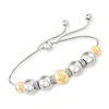 Ross-simons 6-8mm Sterling Silver And 14kt Yellow Gold Bead Bolo Bracelet With . Diamonds In Silver