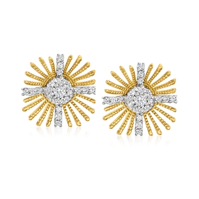 Ross-simons Diamond Starburst Earrings In 14kt 2-tone Gold In Yellow