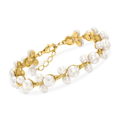 Ross-simons 5-7.5mm Cultured Pearl Trio Bracelet In 18kt Gold Over Sterling Silver In White