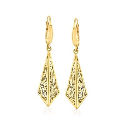 Ross-simons Italian 14kt Yellow Gold Filigree Triangle Drop Earrings
