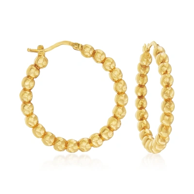 Ross-simons Italian 14kt Yellow Gold Beaded Hoop Earrings In White