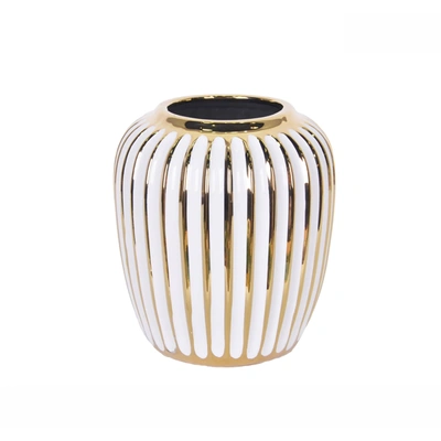 Vivience White And Gold Striped Vase - Medium