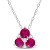 Mimi & Max 3-stone Pendant With Chain In Sterling Silver In Red