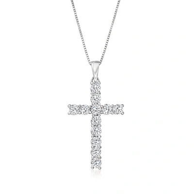 Ross-simons Diamond Cross Pendant Necklace In 14kt White Gold In Silver
