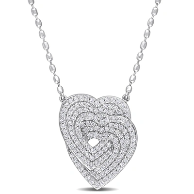 Mimi & Max Interlocking Hearts Pendant With Chain In Sterling Silver