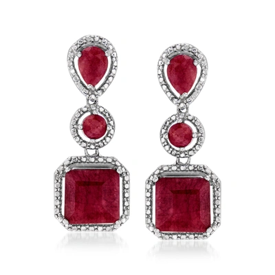 Ross-simons Ruby Drop Earrings In Sterling Silver In Red