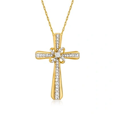 Ross-simons Diamond Cross Pendant Necklace In 14kt Yellow Gold