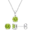 Mimi & Max 2 3/4 Ct Tgw Peridot 2-piece Solitaire Pendant With Chain And Stud Earrings Set In Sterling Silver In Green