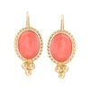 Ross-simons Bezel-set Coral Drop Earrings In 14kt Yellow Gold In Pink