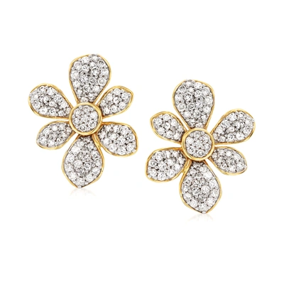 Ross-simons Diamond Flower Earrings In 14kt Yellow Gold