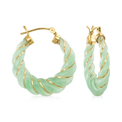 Ross-simons Carved Lapis Hoop Earrings With 14kt Yellow Gold In Green