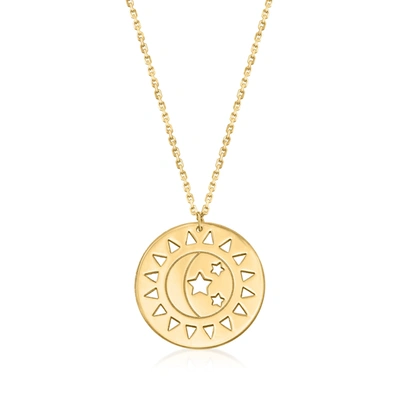 Rs Pure Ross-simons Italian 14kt Yellow Gold Sun And Moon Openwork Disc Necklace