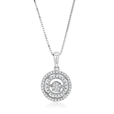 Max + Stone Dancing Diamond 'endless Love' Double Halo Circle Pendant Necklace In 925 Sterling Silver (1/5 Ct. T