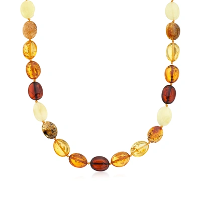 Ross-simons 11-13mm Multicolored Amber Bead Necklace With Sterling Silver In Orange