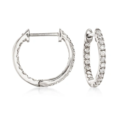 Ross-simons Diamond Inside-outside Huggie Hoop Earrings In 14kt White Gold In Silver