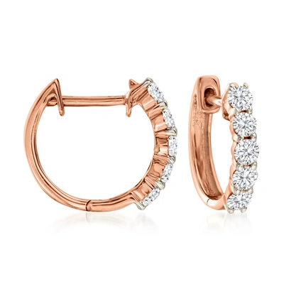 Ross-simons Diamond Huggie Hoop Earrings In 14kt Rose Gold In Pink