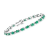 Ross-simons Emerald Bracelet With Diamond Accents In Sterling Silver In Silver