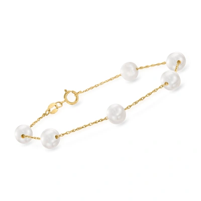 Ross-simons 6.5-7mm Cultured Pearl Station Bracelet In 14kt Yellow Gold In White