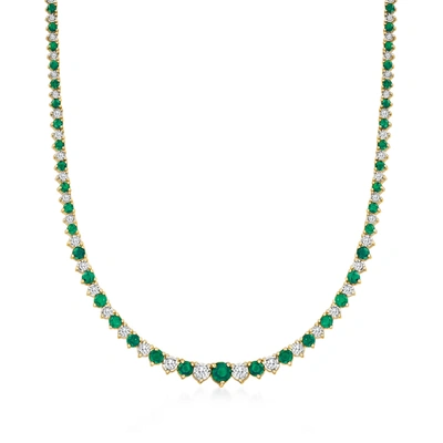 Ross-simons Emerald And Diamond Tennis Necklace In 18kt Gold Over Sterling In Green