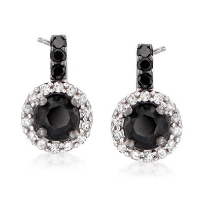 Ross-simons Black And White Diamond Drop Earrings In Sterling Silver